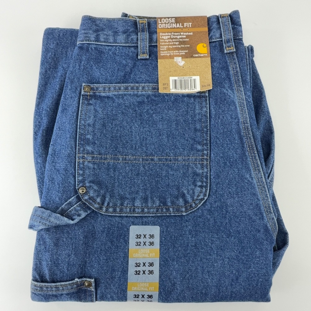 Carhartt Double Front Washed Logger Dungaree Jeans B73 DST Darkstone 32x36 NWT